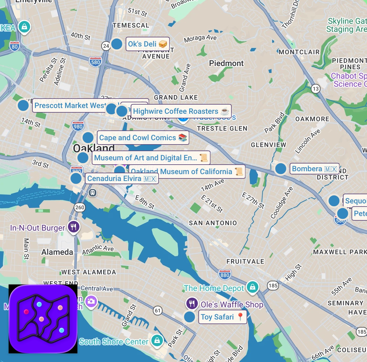 Map of 13 spots from 9 MUST EAT Restaurants in Oakland!