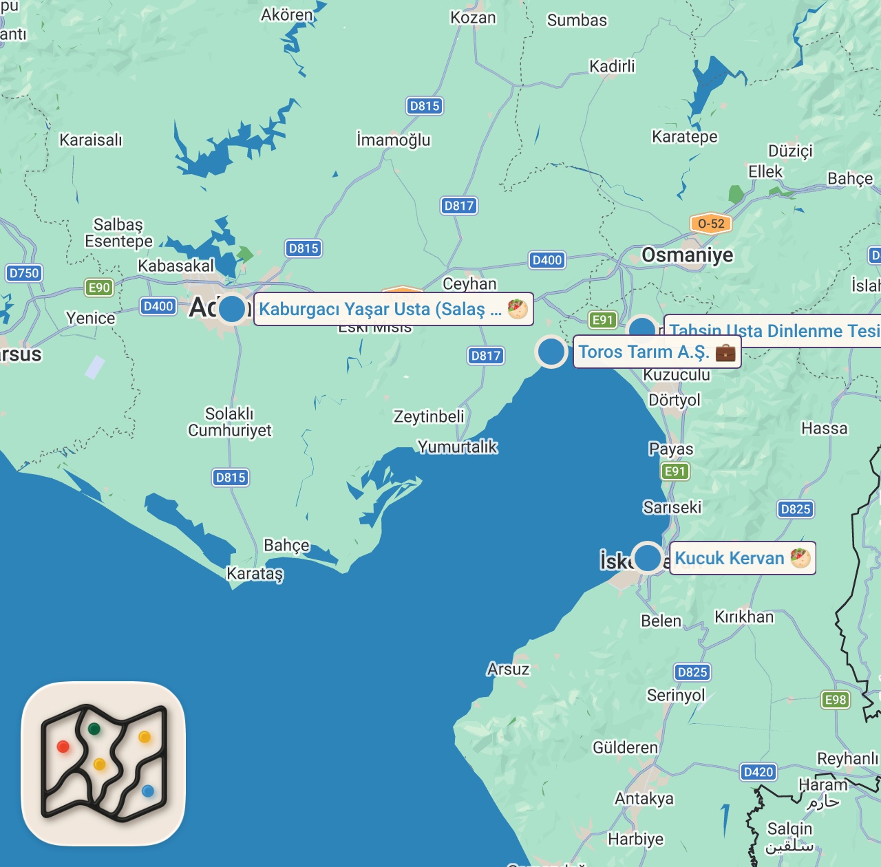 Map of 5 spots from KAMYONCU LEZZETLERİ!!! @01erkanabi