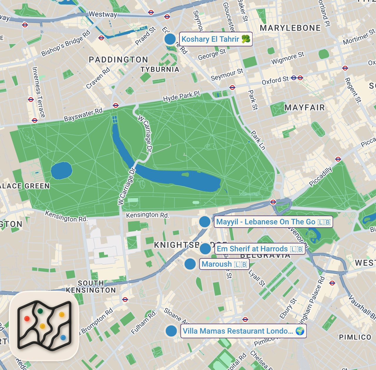 Map of 6 spots from I Tried the Best Middle Eastern Food in London