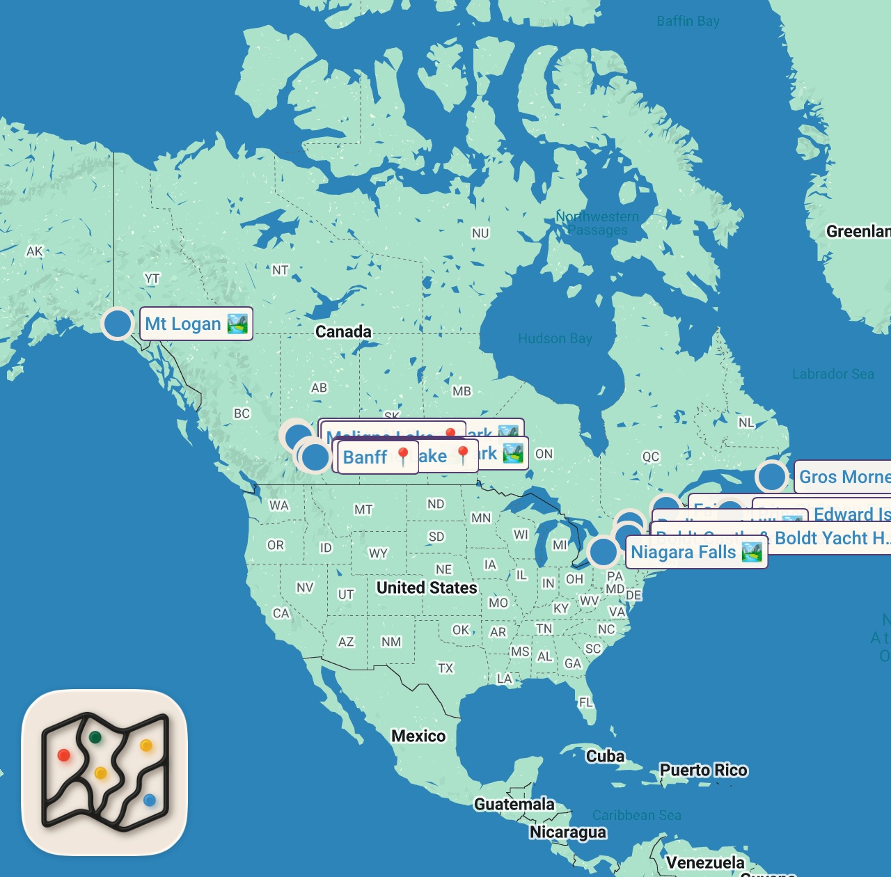 Map of 14 spots from Le Canada est incroyablement beau 🇨🇦 | 15 lieux incontournables à découvrir en 4K
