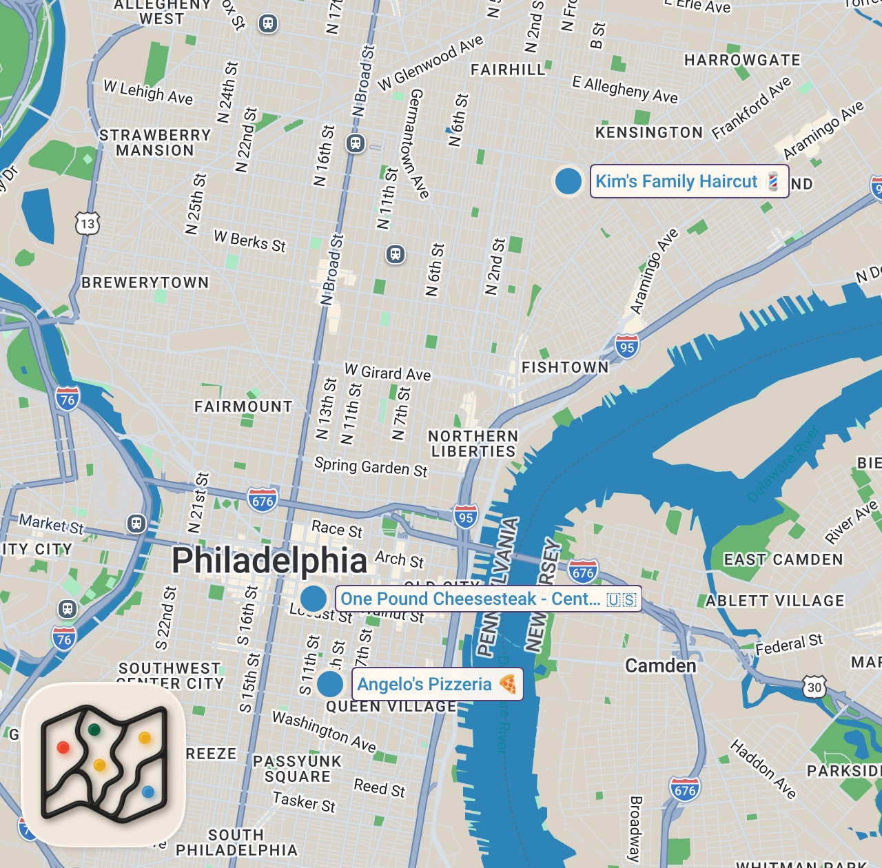 Map preview for One Pound Cheese Steaks on Kensington Ave (Philly)