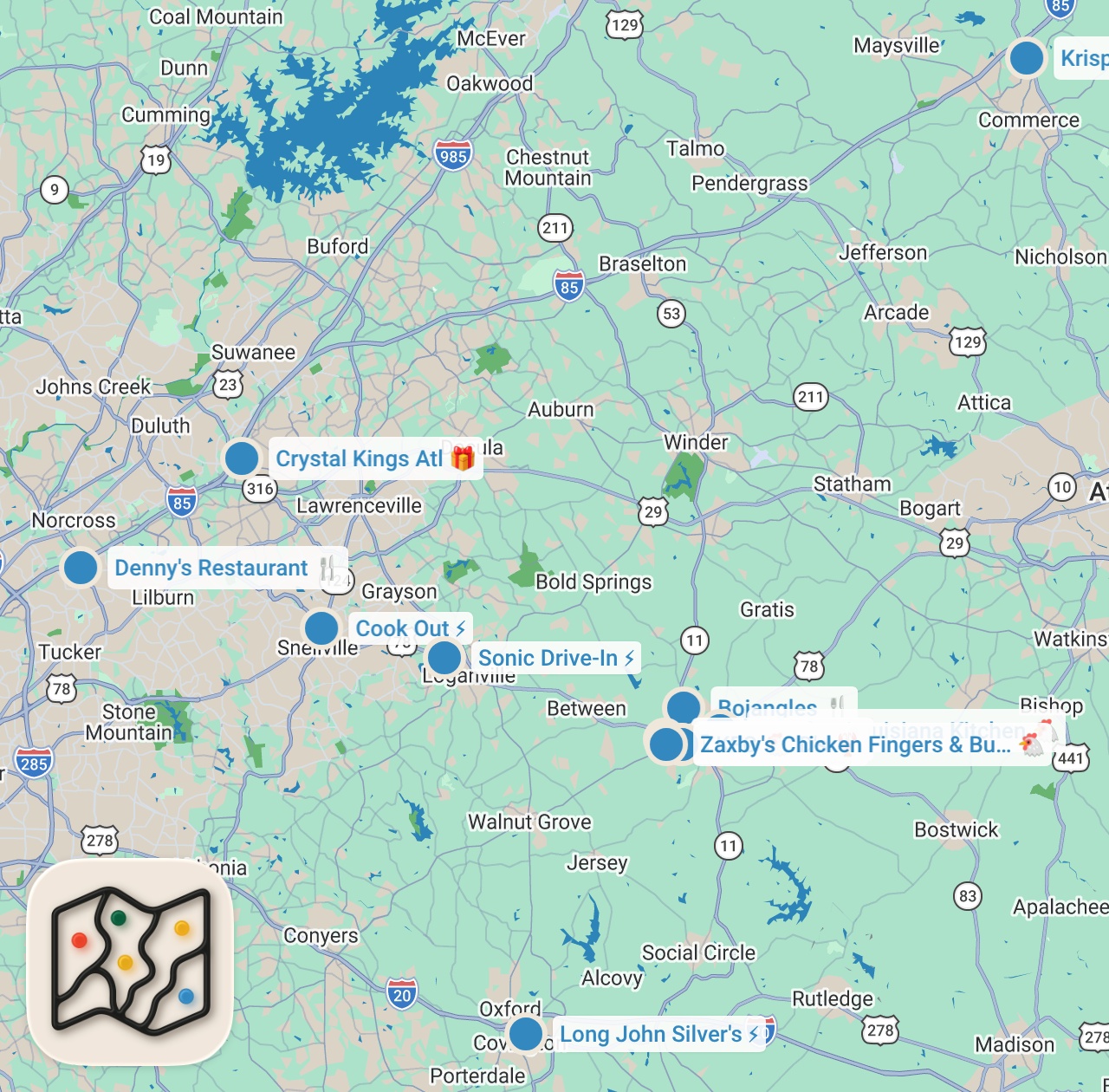 Map preview for New Yorker Tries Every Southern Fast Food Chain