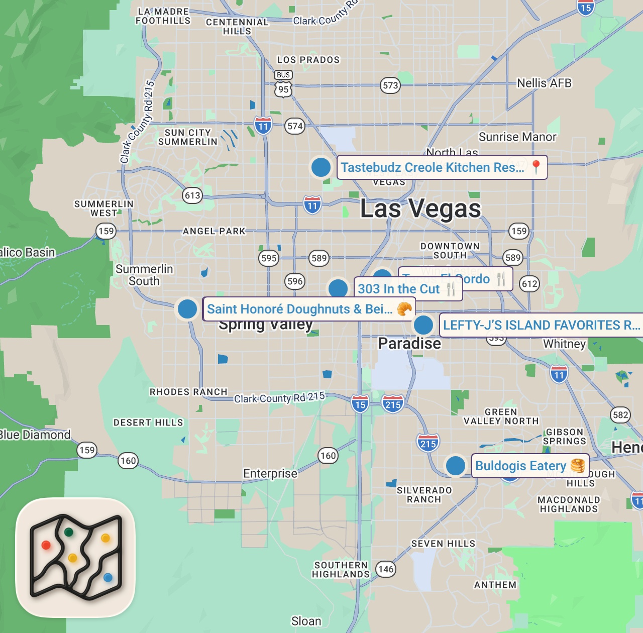 Map of 7 spots from Trying Viral TikTok Foods in Las Vegas Nevada