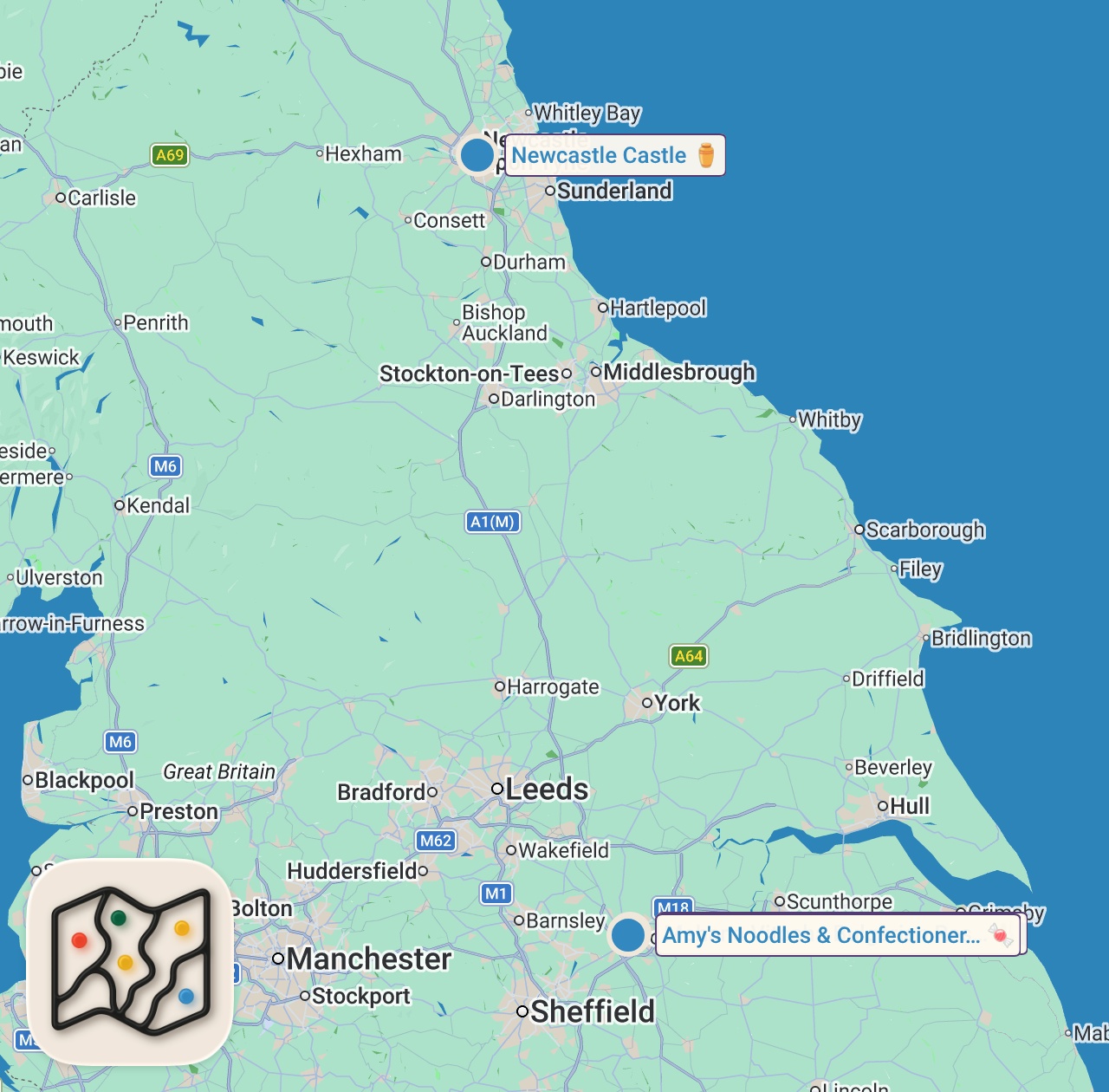 Map of 3 spots from I can't believe Doncaster is HIDING some of the best food in the UK