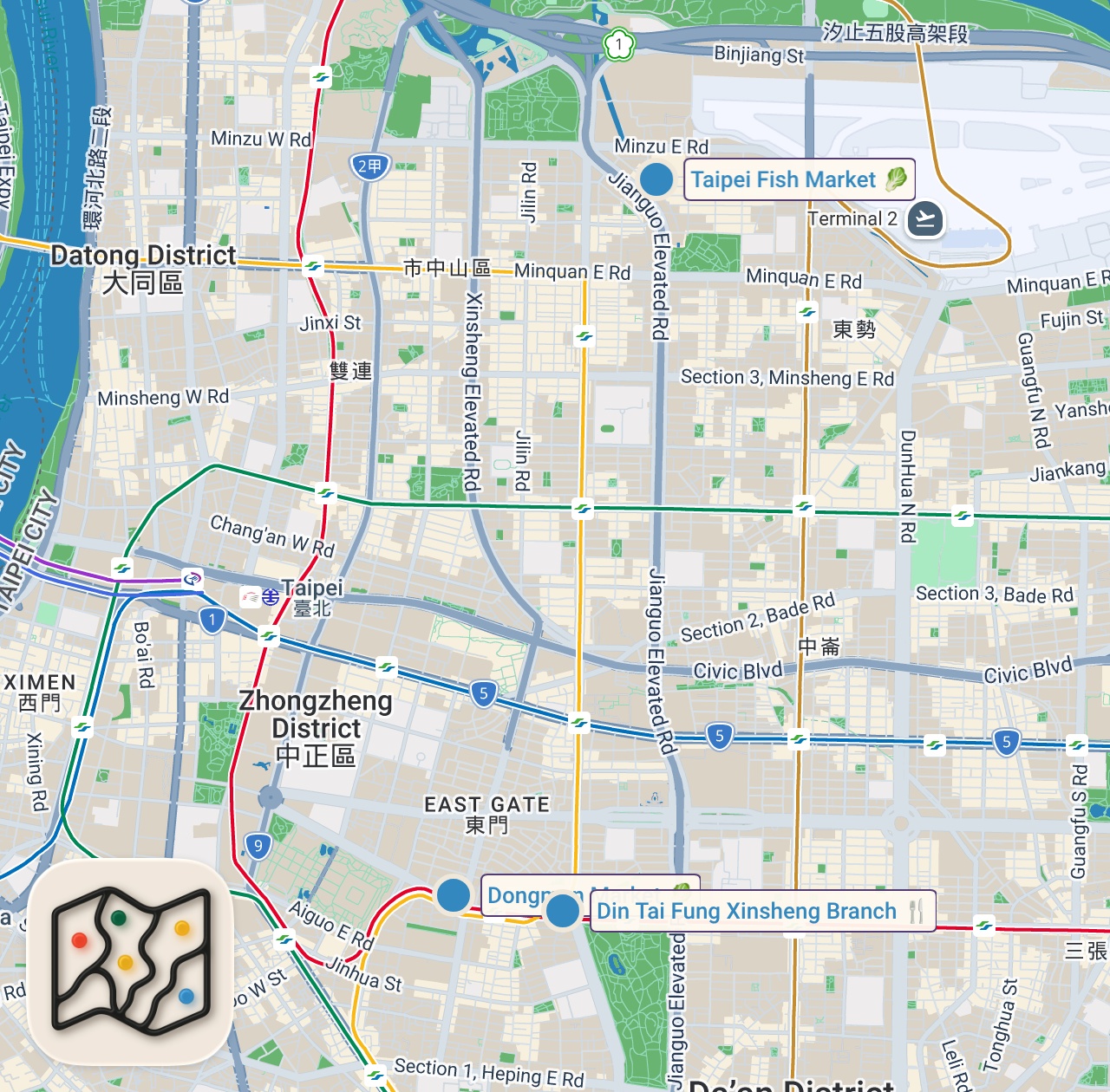 Map preview for 40+ Taiwanese Street Foods in TAIPEI - Fried Chicken + DIN TAI FUNG + Luxury Seafood + Night Markets