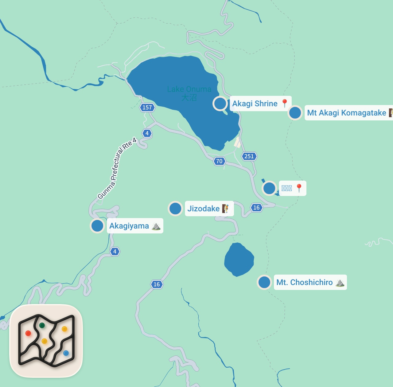 Map preview for 【群馬】電車とバスで行く赤城山ソロ登山⛰️黒檜山〜駒ヶ岳＆長七郎山〜地蔵岳ルート