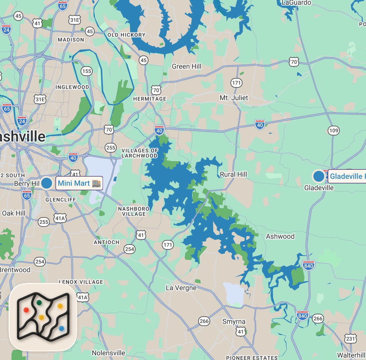 Map of 2 spots from I Tried Eating at Mini Marts For 24 Hours