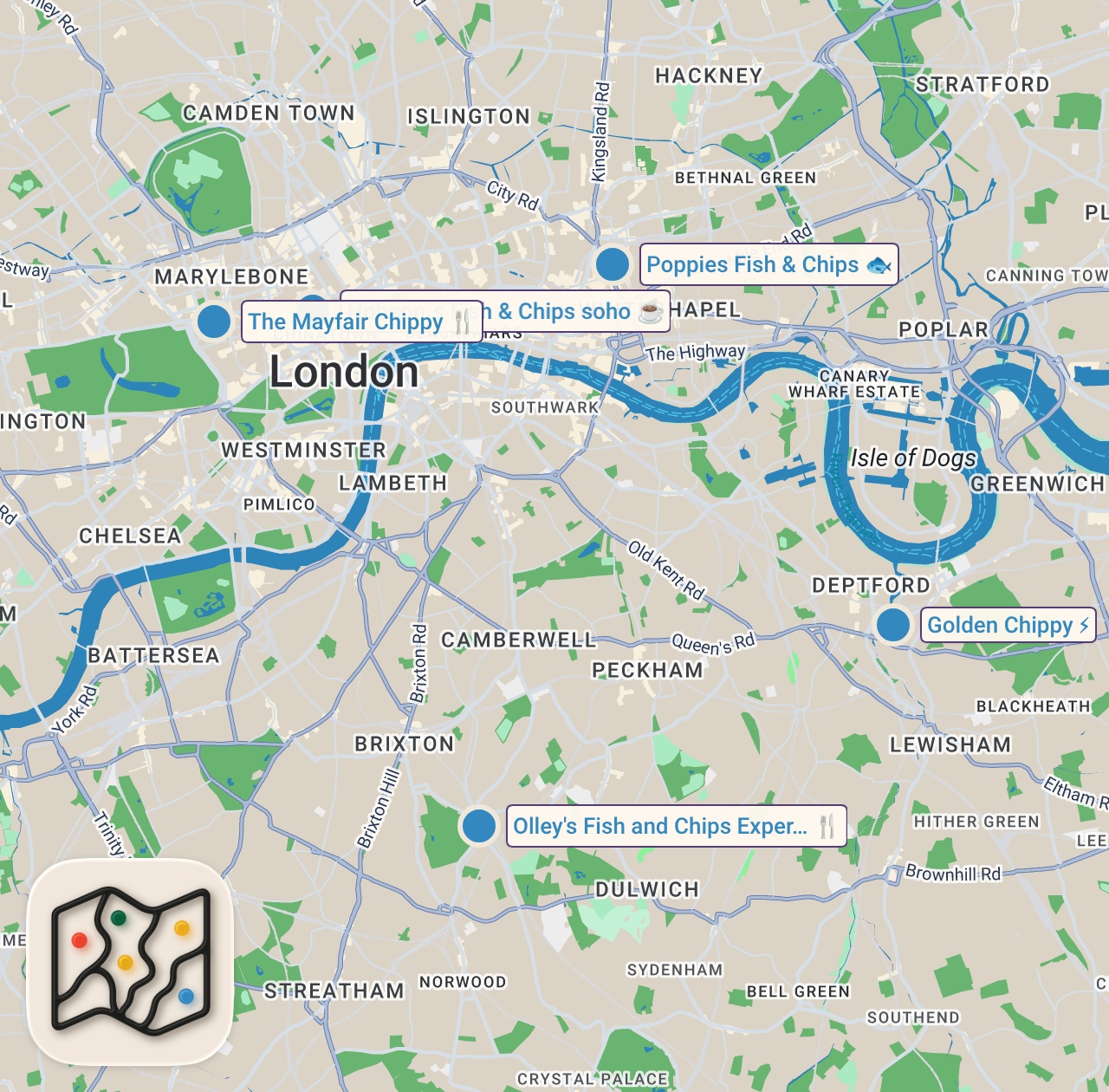 Map preview for MICHELIN Fish & Chips! Top 5 BEST FISH & CHIPS in London England