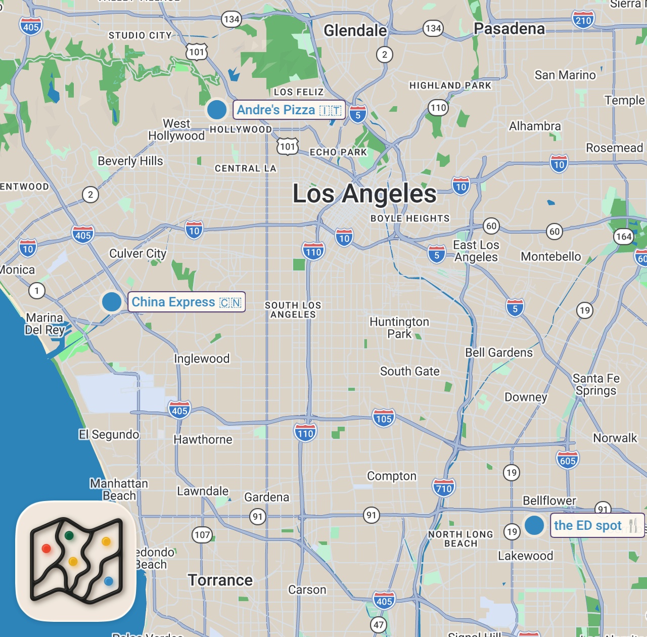 Map preview for Eating at SKETCHY Restaurants For 24 Hours in Los Angeles... Again