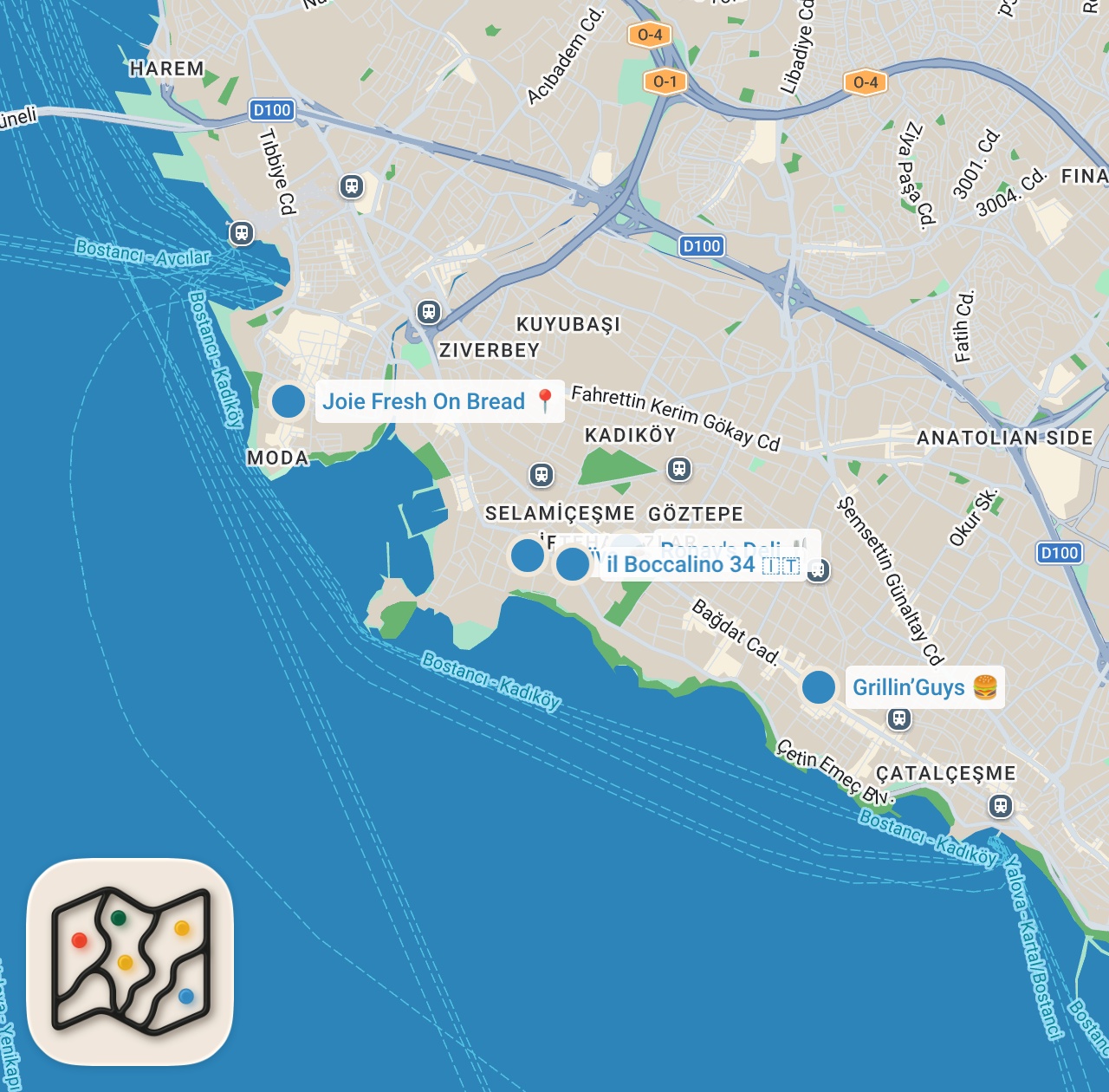 Map preview for KADIKÖY’DE NE YENİR? (Bagel, Hamburger, Club Sandwich, Pizza) - Ayaküstü Lezzetler