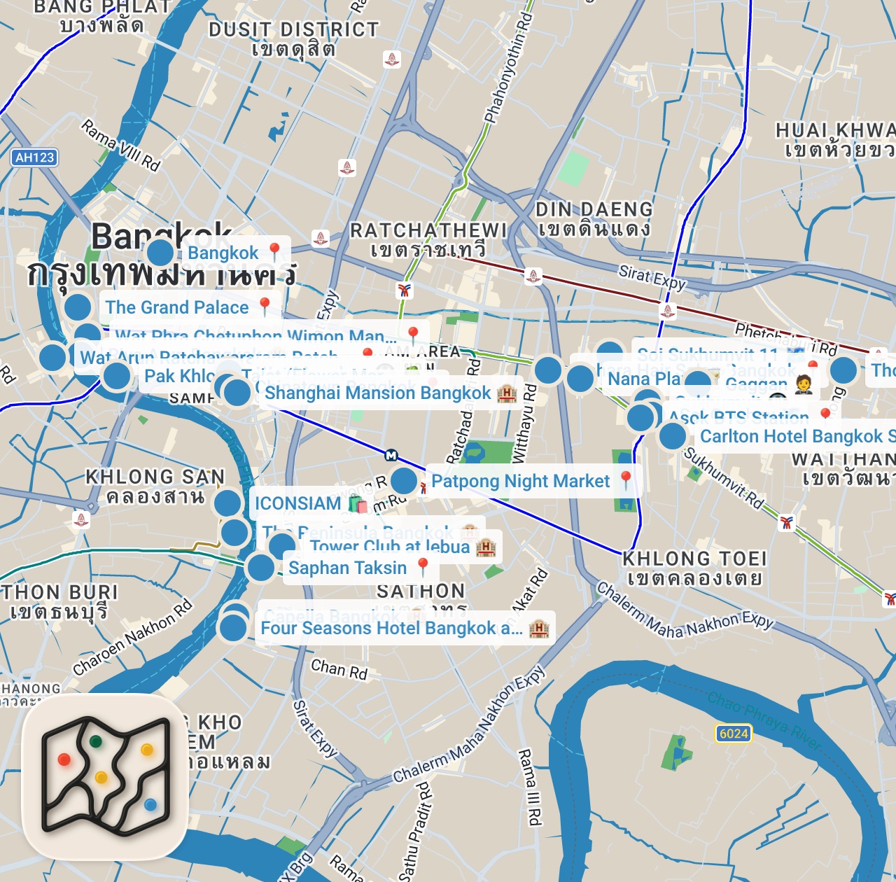 Map preview for The Absolute Best Places to Stay in Bangkok in 2026!