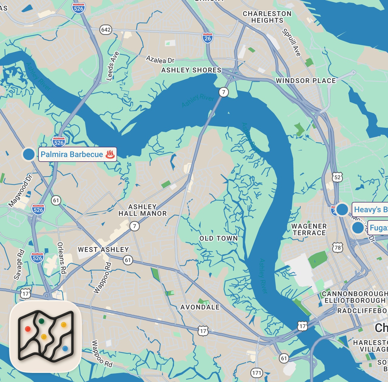 Map preview for Eating at VIRAL Restaurants For 24 Hours... (South Carolina)