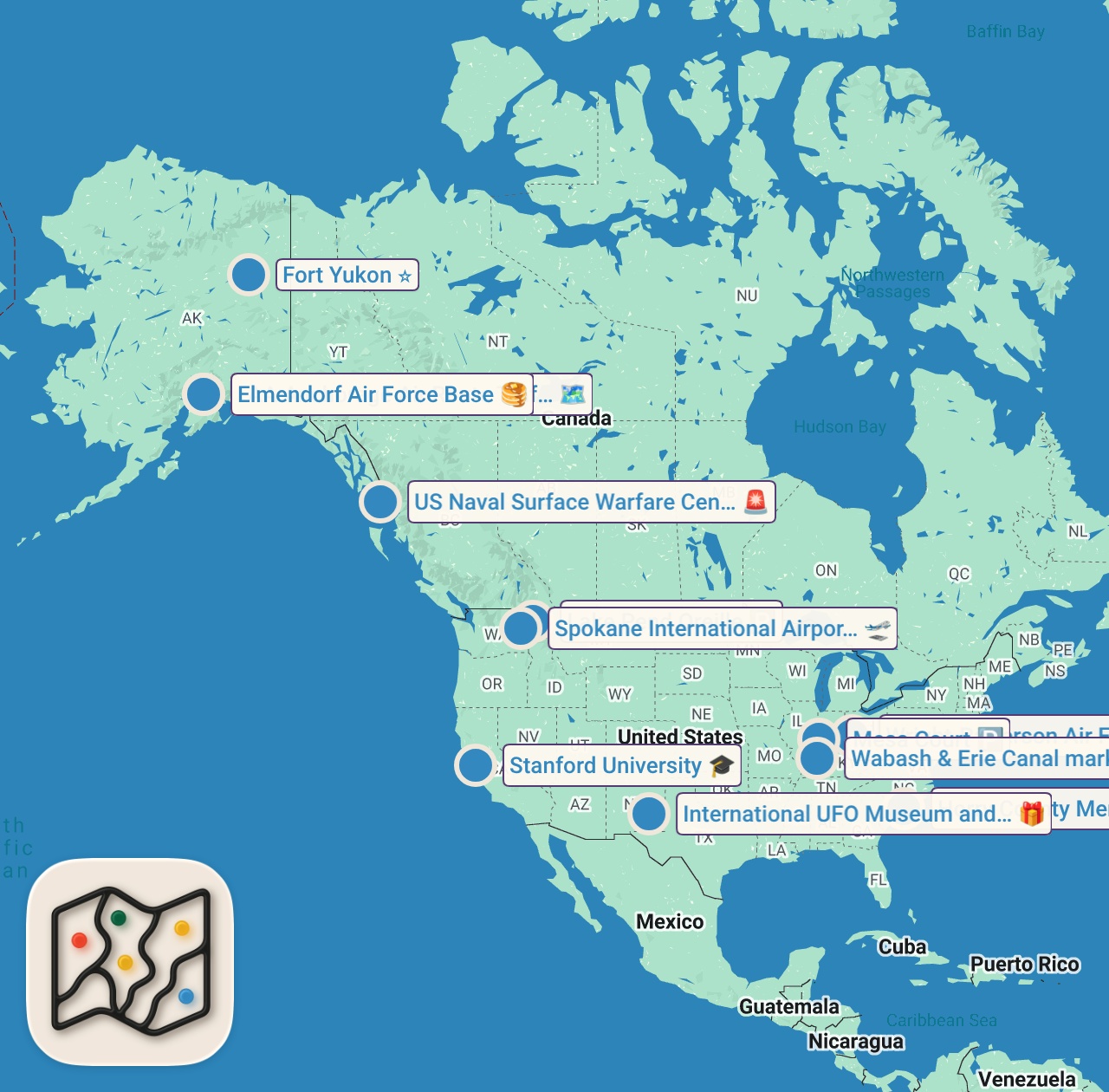 Map of 12 spots from Aliens, UFOs, and the Traces of the Unexplained 👽🛸 | Travel Channel