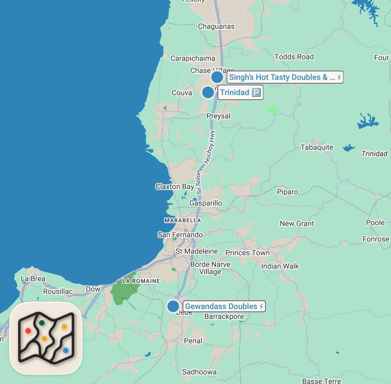 Map of 3 spots from Indian Food YOU WON’T Find in India!! EXTREME DOUBLES + Curry Roti in Trinidad & Tobago!!