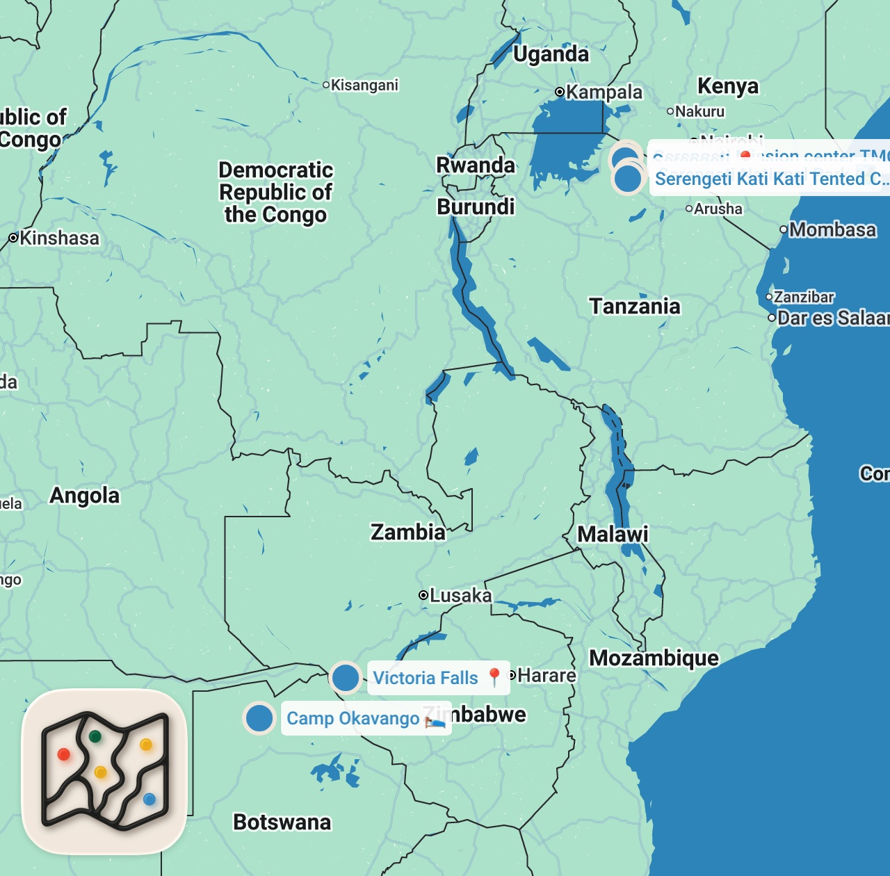 Map preview for Top 10 Places To Visit in Africa - Travel Guide
