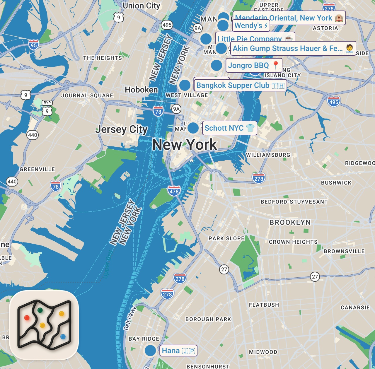 Map of 11 spots from Simu Liu & Melissa Barrera Talk Spy Training and Resolutions at Bangkok Supper Club — Let's Do Lunch