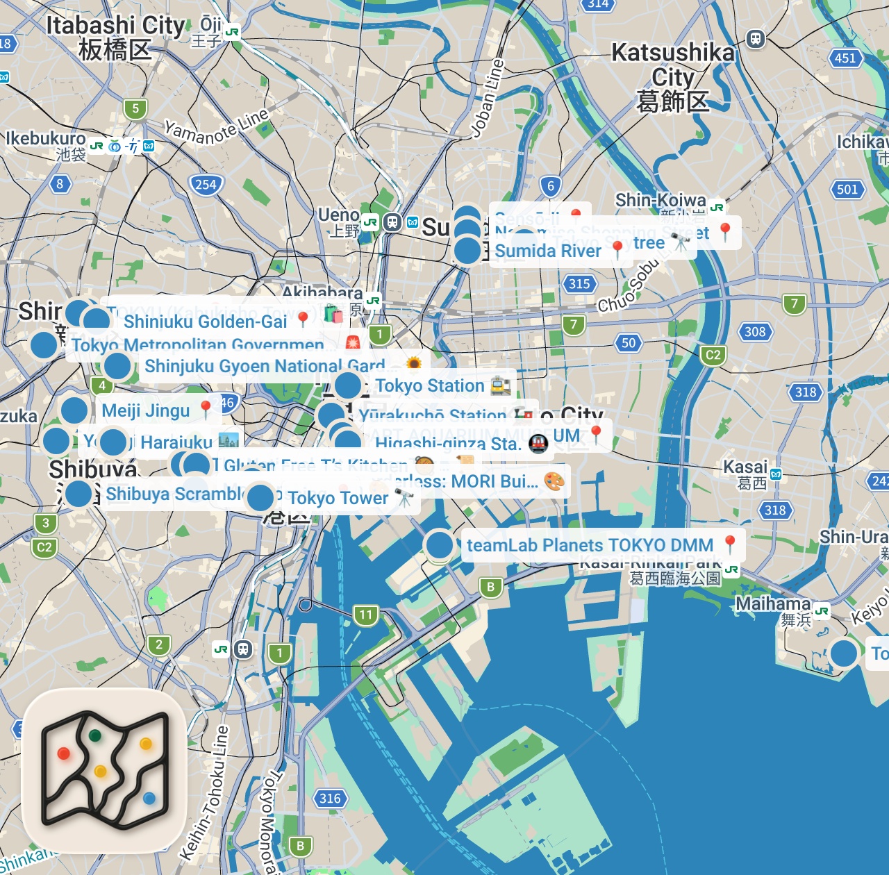 Map preview for Where to Stay in Tokyo Japan: 5 Best Areas + How to Book Hotels