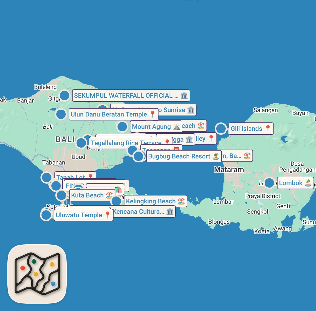Map of 26 spots from Best Things To Do in Bali 2026 4K