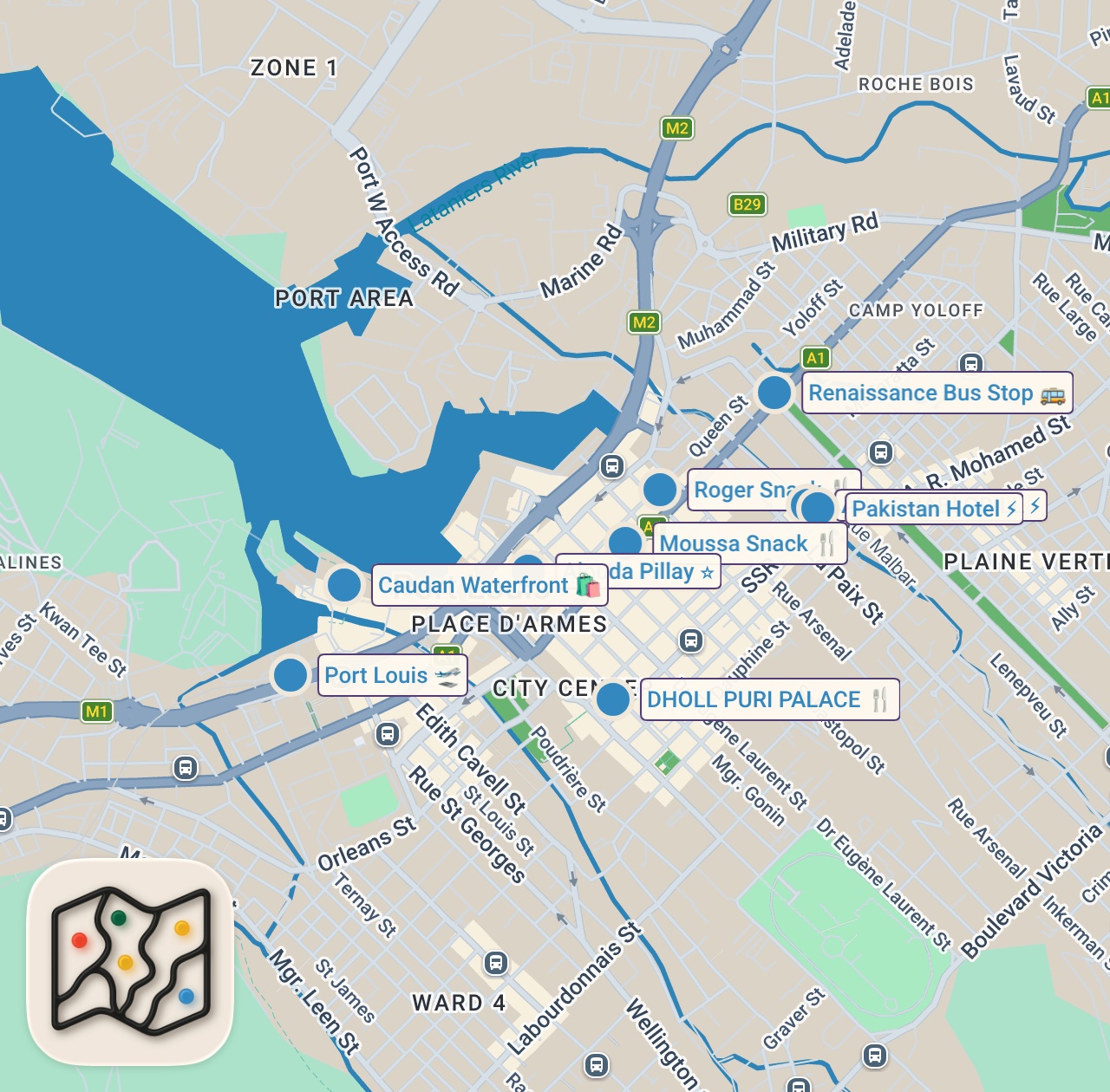 Map of 9 spots from Mauritius Street Food!! 🇲🇺 14 Hours Eating Only MAURITIAN FOOD in Port Louis!