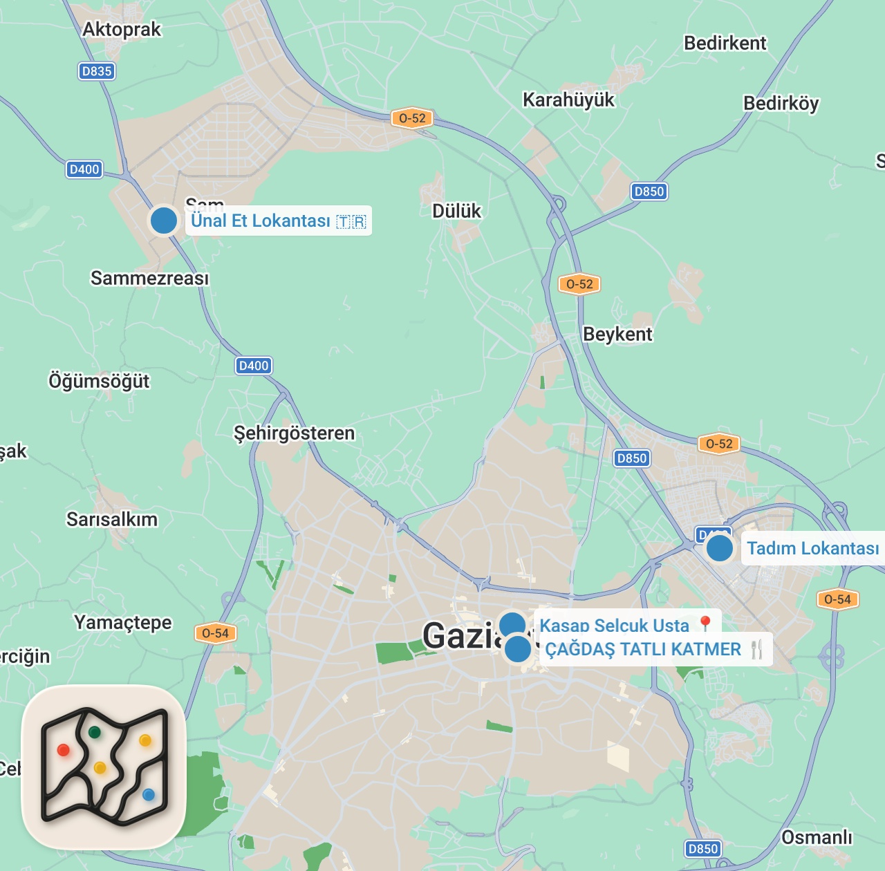 Map preview for Gaziantep Lezzetleri | Kıyma kebabı, beyran, saray kavurma, soğan kebabı, kışlık lahmacun, külbastı