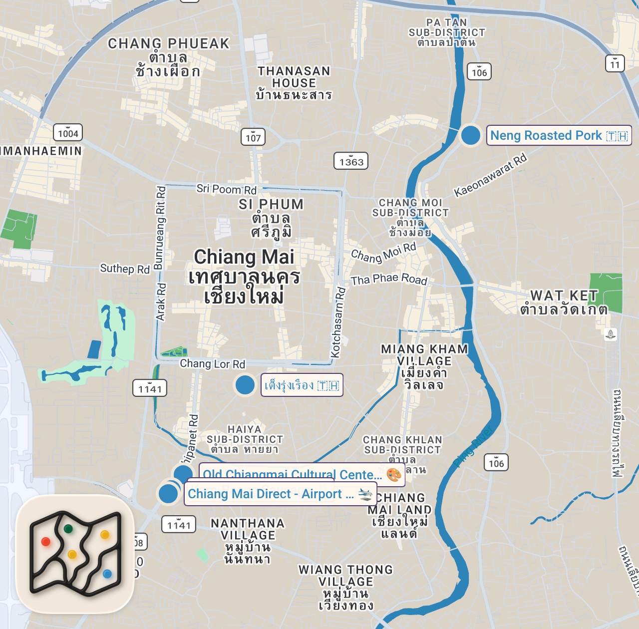 Map preview for Thai Street Food 🇹🇭 11 MUST TRY Foods in Chiang Mai, Thailand