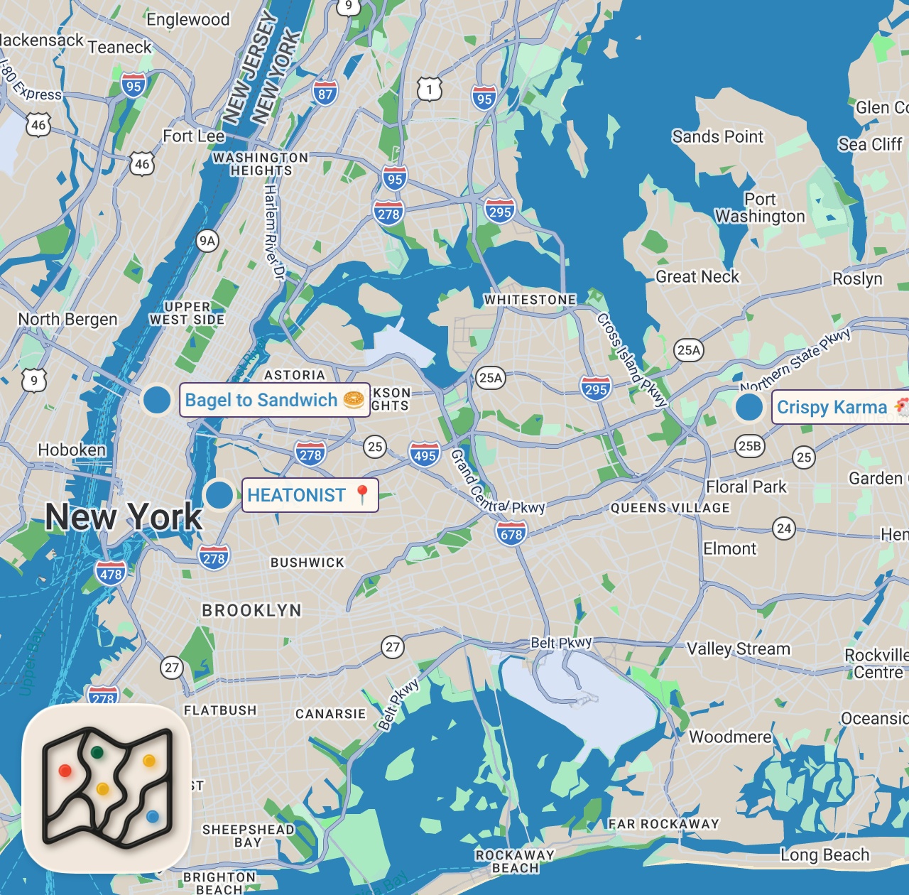 Map of 3 spots from Only eating SPICY FOOD in NYC for a day #shorts