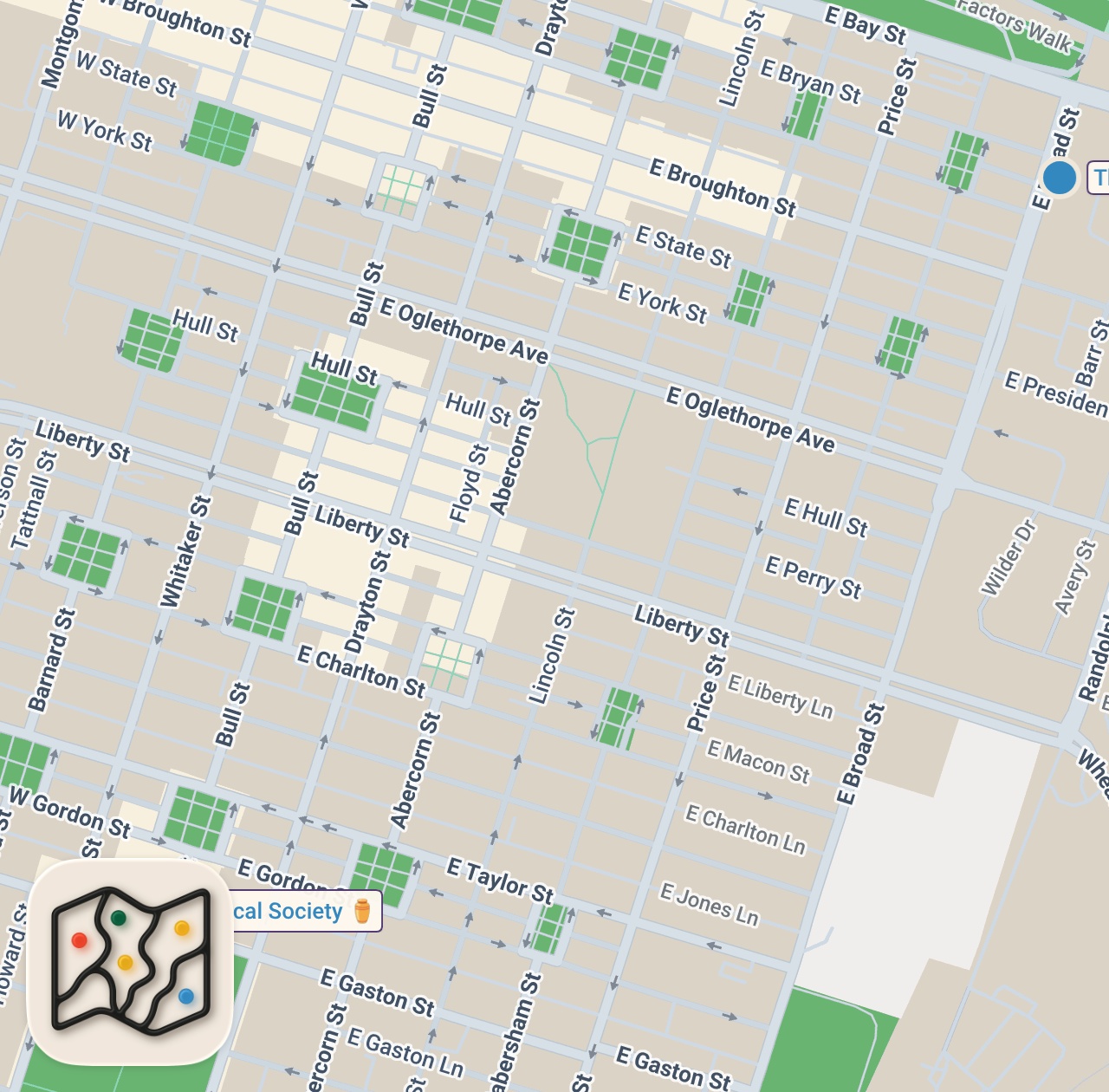 Map of 2 spots from Eating at The OLDEST Restaurant in Savannah Georgia... (The Haunted Pirate House)