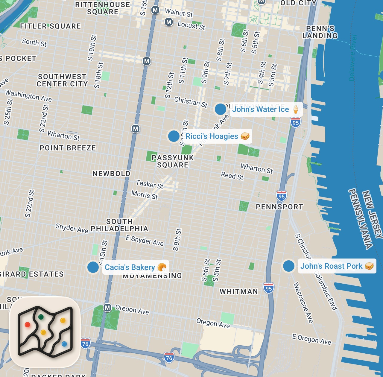 Map preview for The Ultimate PHILADELPHIA FOOD TOUR!! Hoagies, Cheese Steak + Best Local Philly Food!!