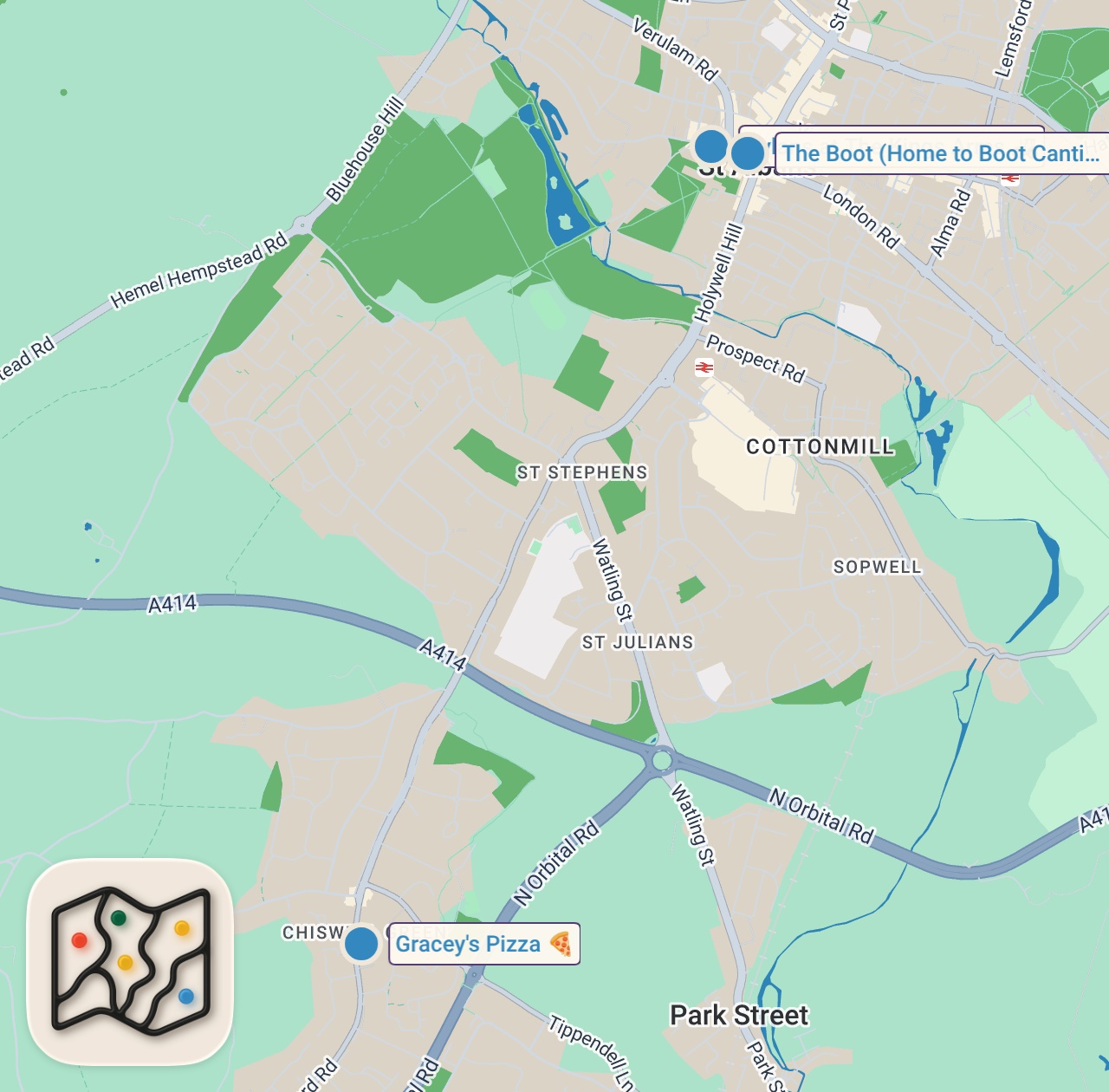 Map of 3 spots from St Albans Has The Most Underrated Food Scene In The UK