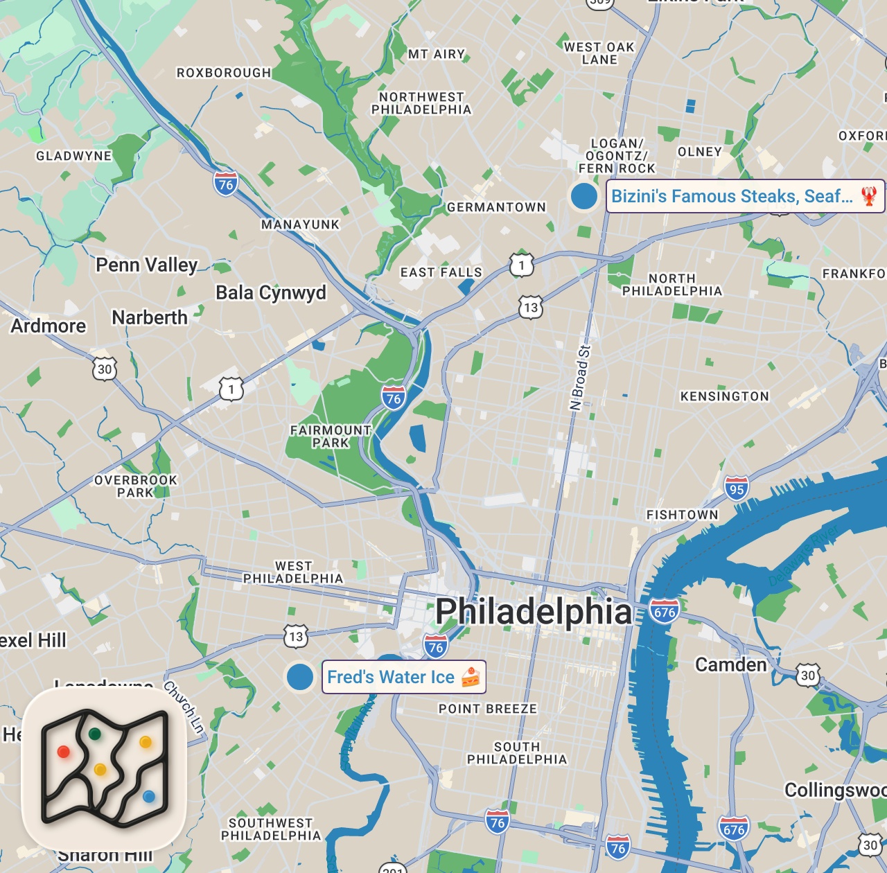 Map of 2 spots from $1 Shrimp Deal & Amazing ALL BEEF ITALIAN HOAGIE (Bizini's & Vito's Deli)