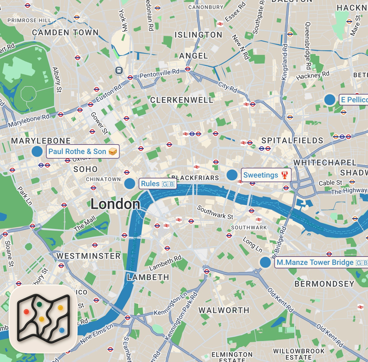 Map of 5 spots from We Tried Every Oldest Restaurant in London (Since 1798!)