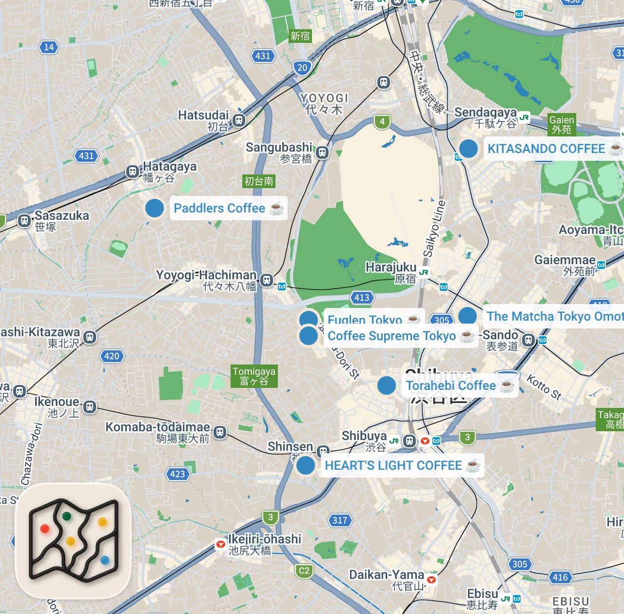 Map preview for Japan's Best Cafes in Tokyo ☕️