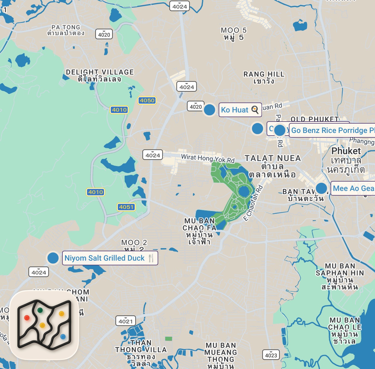 Map of 5 spots from Thai Street Food - BEST $5 MEALS in Phuket, Thailand!! 🇹🇭