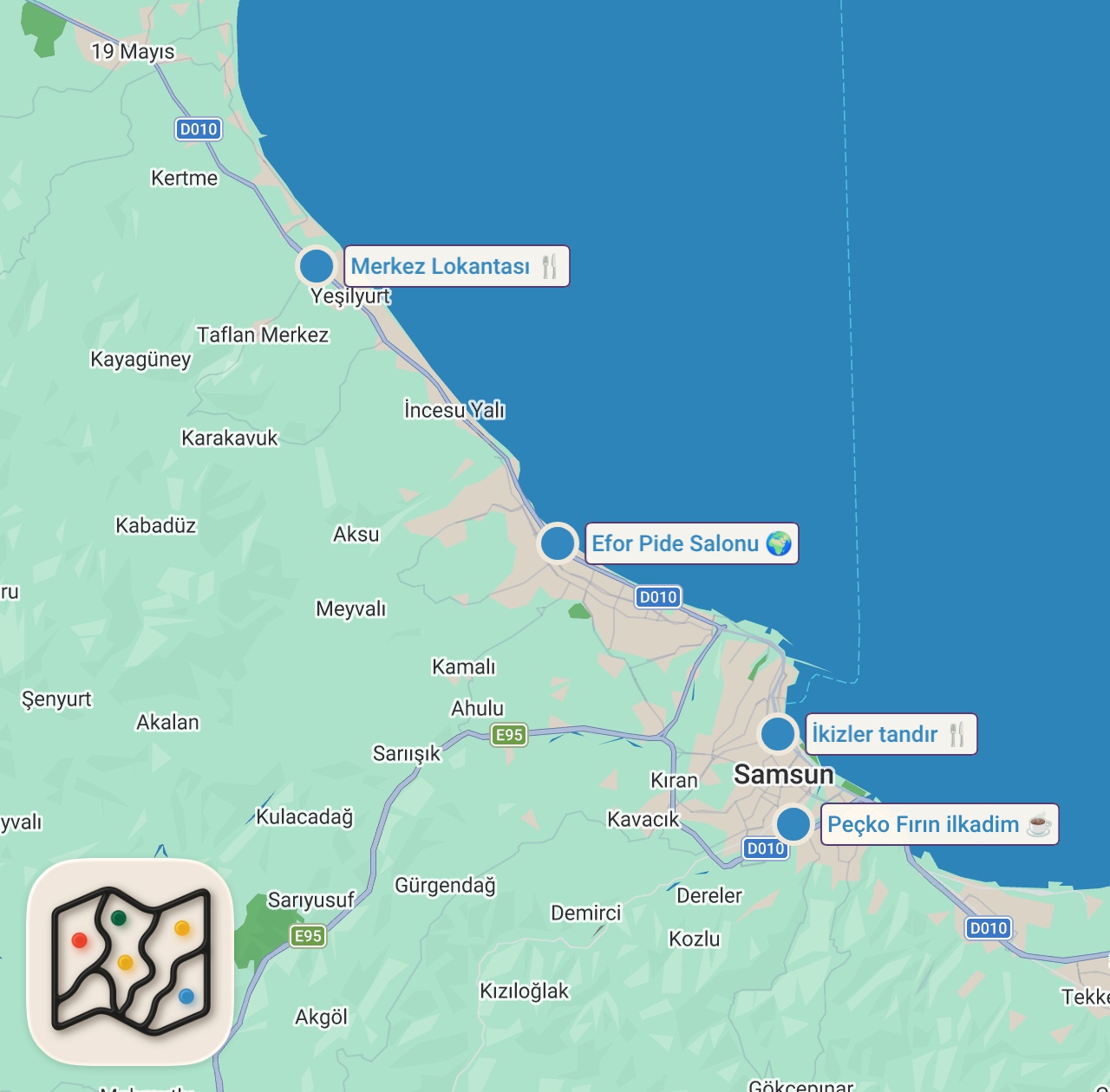 Map preview for ŞEHRİNİ GEZDİR | Samsun - Kuzu Tandır, Çarşamba Pidesi, Samsun Döneri, Nokul