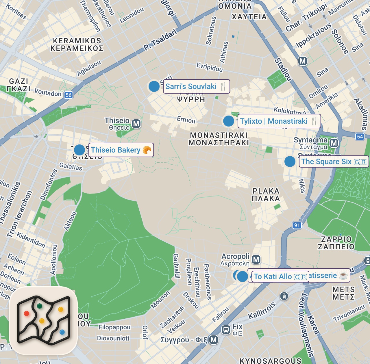 Map preview for GREEK FOOD in ATHENS – Best SOUVLAKI, Local Food & Moussaka!