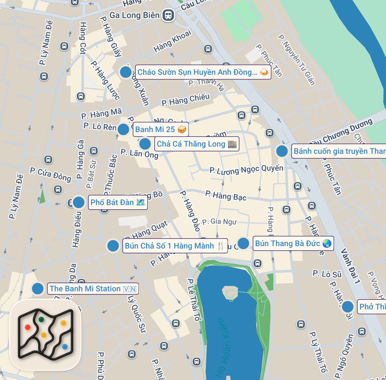 Map of 9 spots from Top 10 Must Try Foods in Hanoi | Vietnamese Street Food Guide