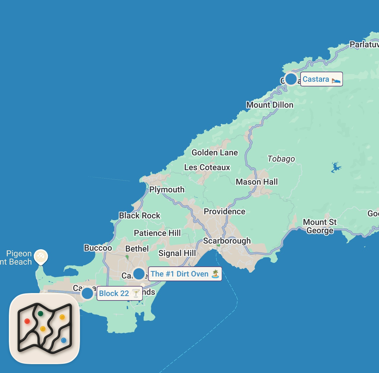 Map of 3 spots from Crab and Dumplings!! 🦀 NATIONAL FOOD in Tobago Island + Breadfruit Roast & Dirt Oven!!