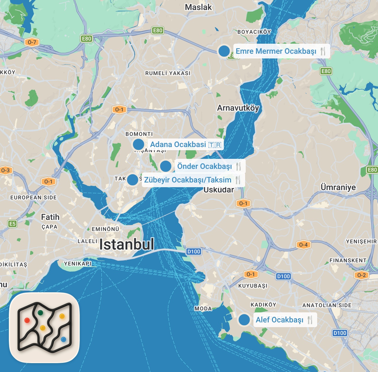 Map preview for EN SEVDİĞİMİZ OCAKBAŞI MEKANLARI - TOP 5️⃣ - Ayaküstü Lezzetler