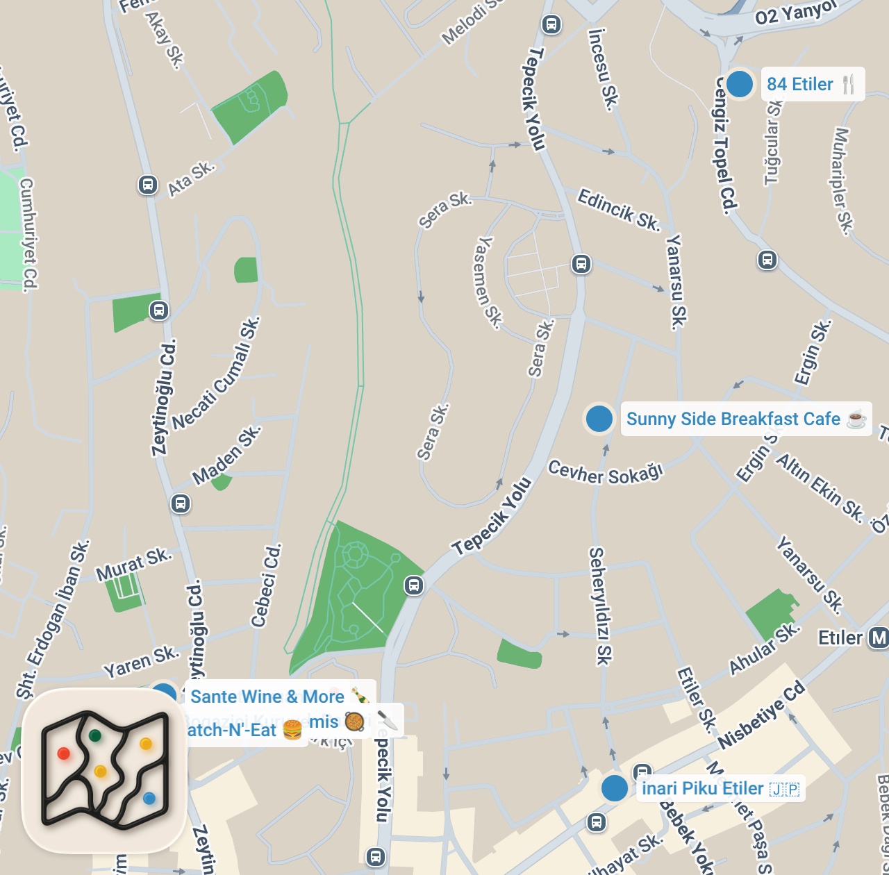 Map preview for Etiler Lezzet Rehberi | Kebap, Beef Tataki, Smash Burger, Poşe Yumurta - Ayaküstü Lezzetler