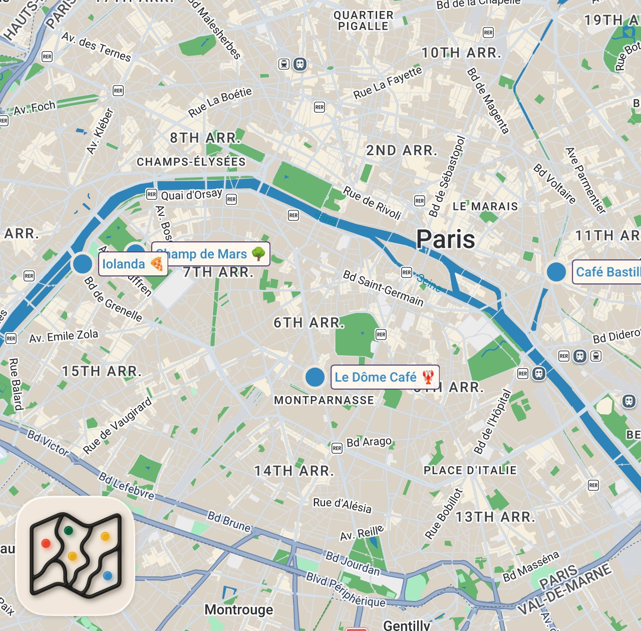 Map of 4 spots from I Tried the Worst Restaurants in Paris