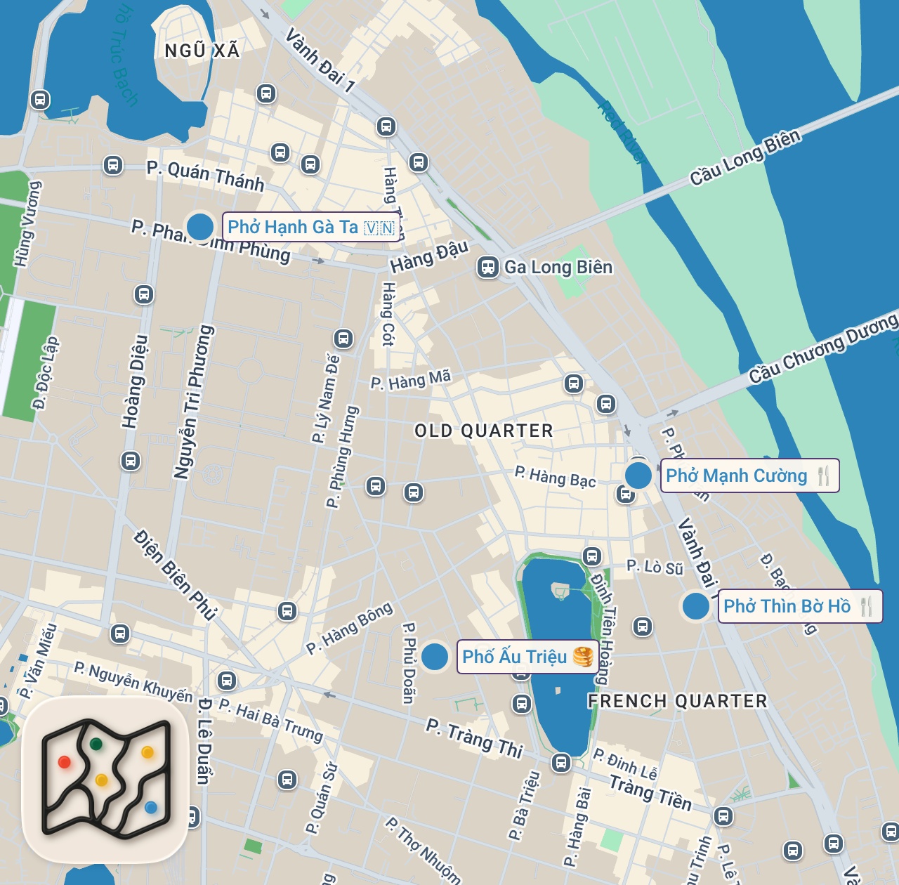 Map of 5 spots from Vietnam Street Food - ULTIMATE PHO TOUR!! (How Pho Became World’s #1 Vietnamese Food)
