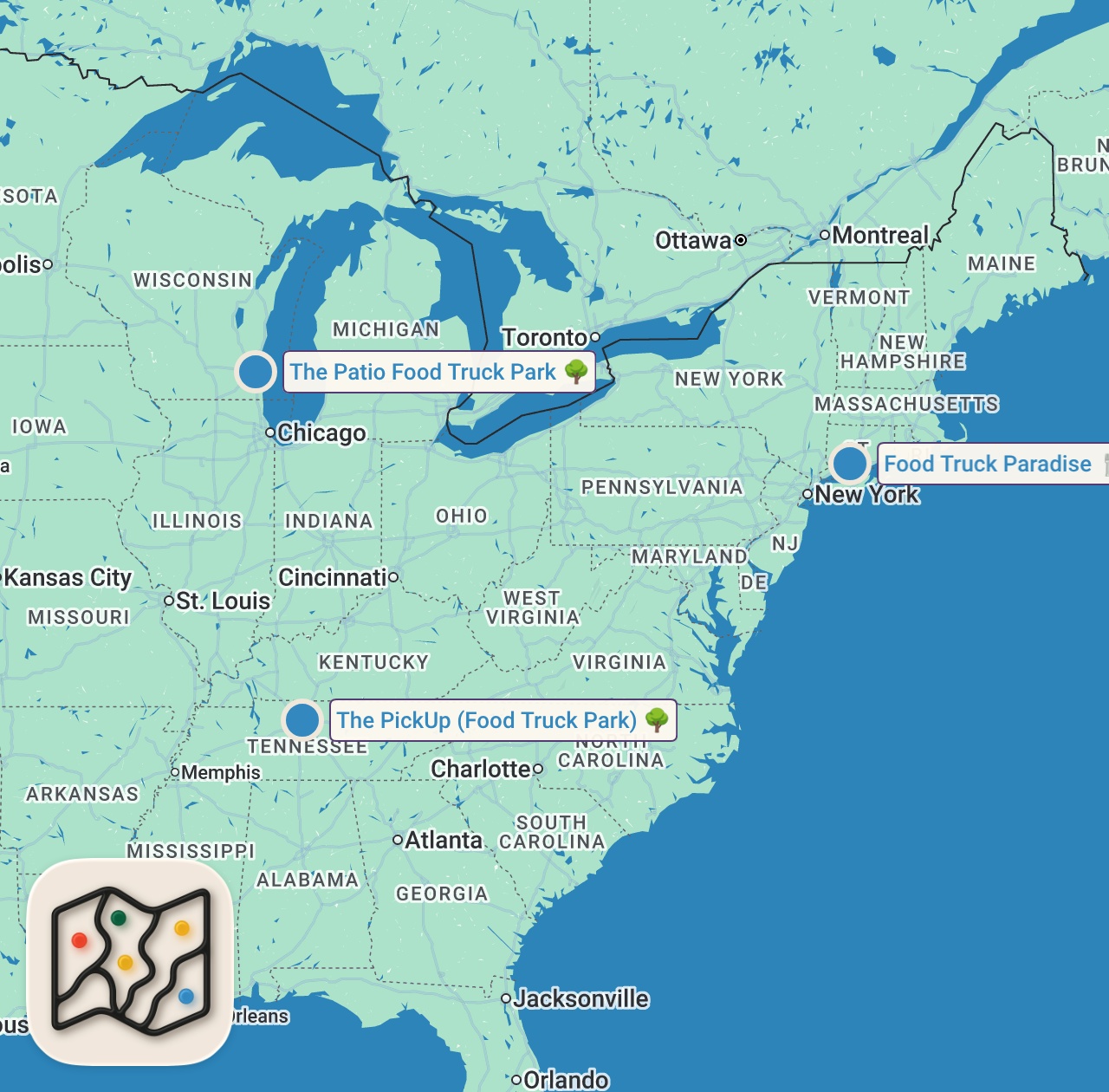 Map preview for Eating Food Trucks For 24 Hours... (BANGERS)