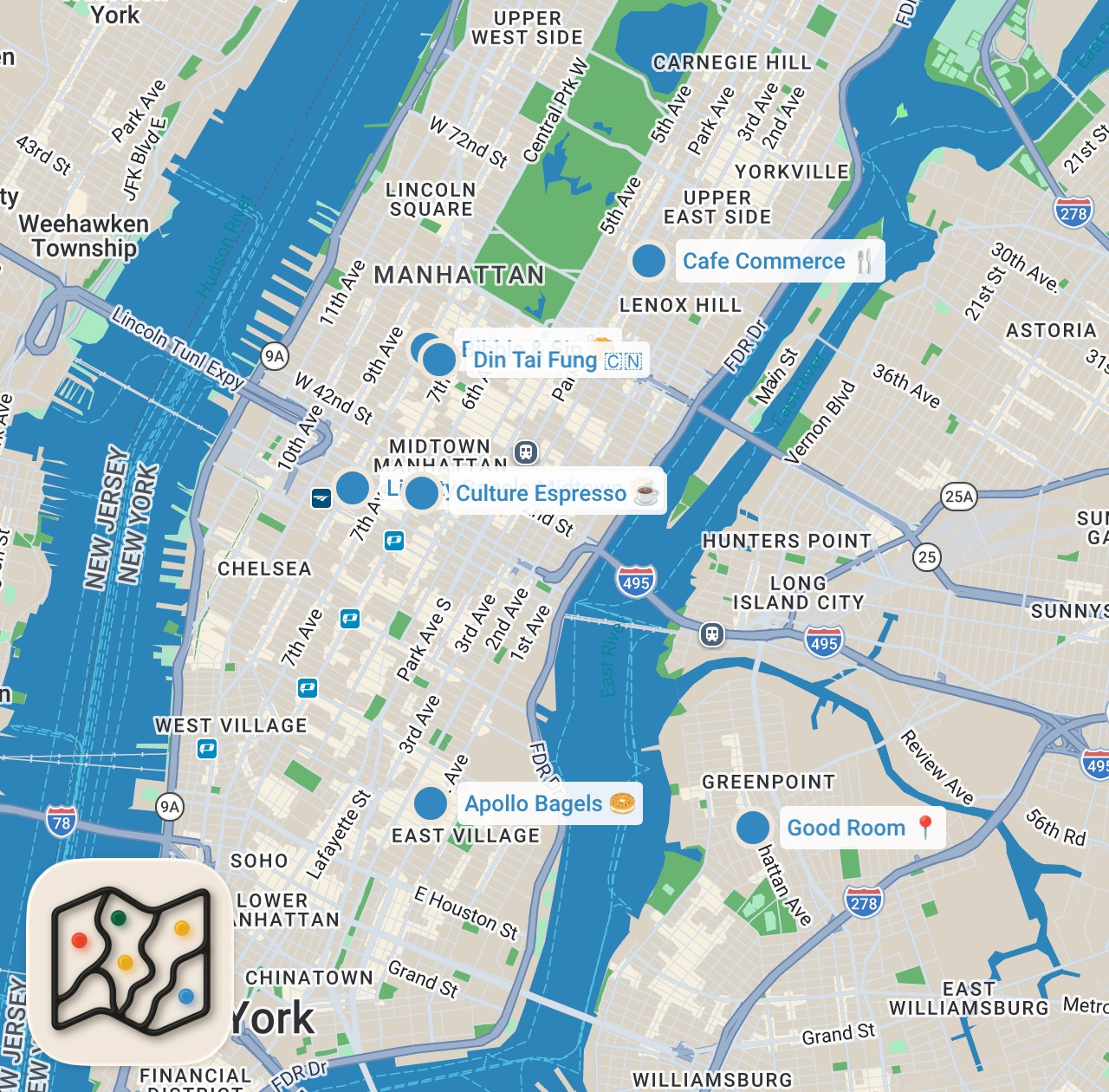 Map preview for Top 10 Eats in New York City🏙️