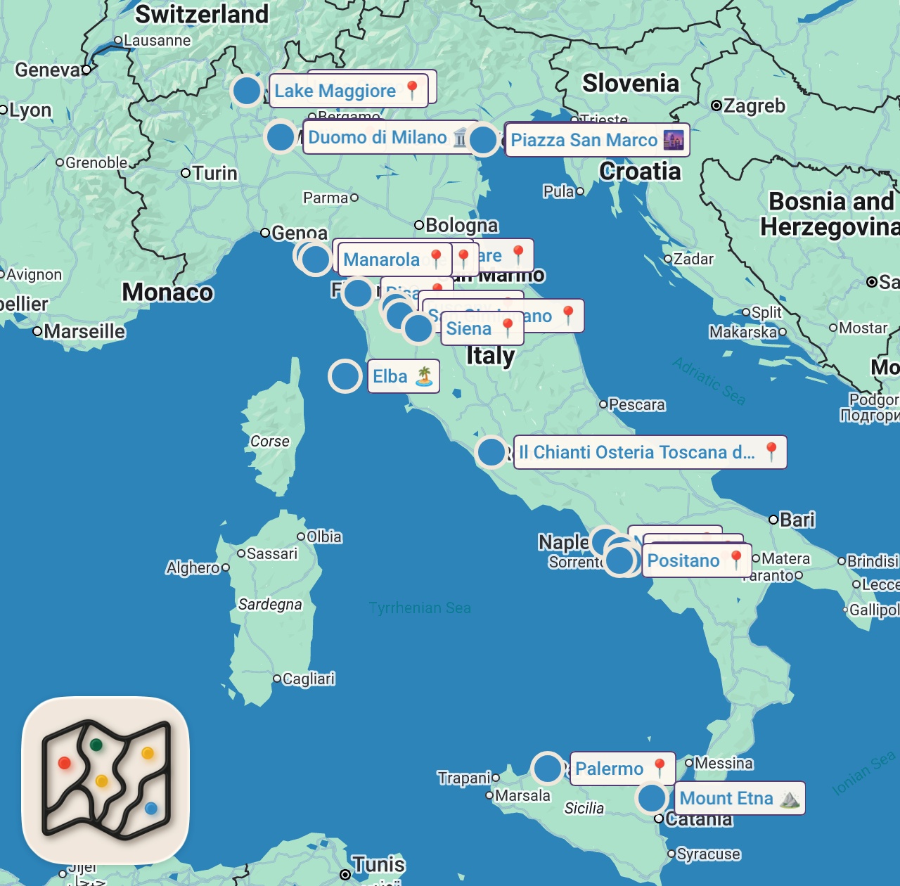 Map preview for 10 Best Places to Visit in Italy - Travel Video