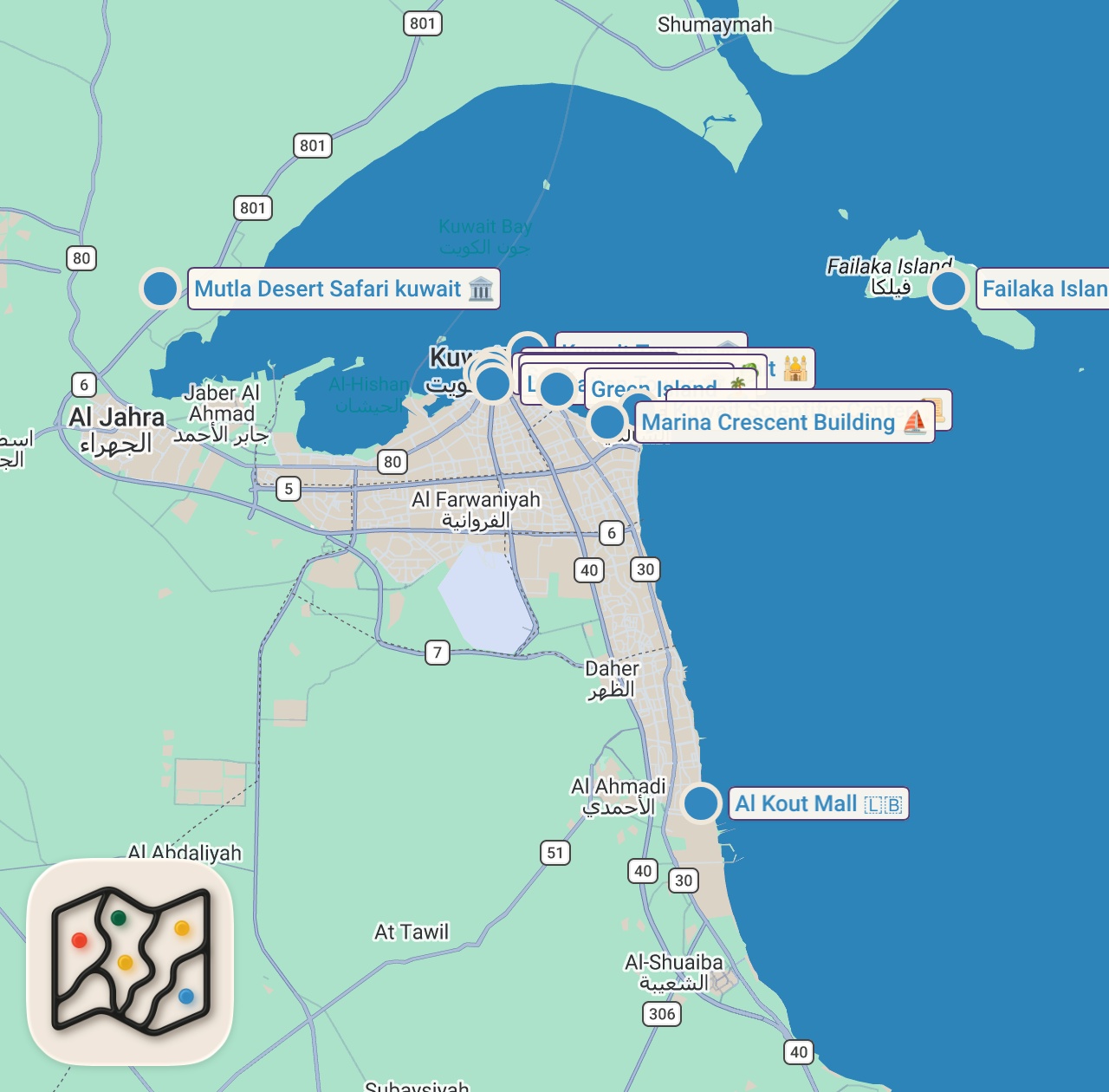 Map of 12 spots from I Found The Best Mall In The Middle East And It Is Not Dubai Mall - The Avenues Mall, Kuwait 🇰🇼