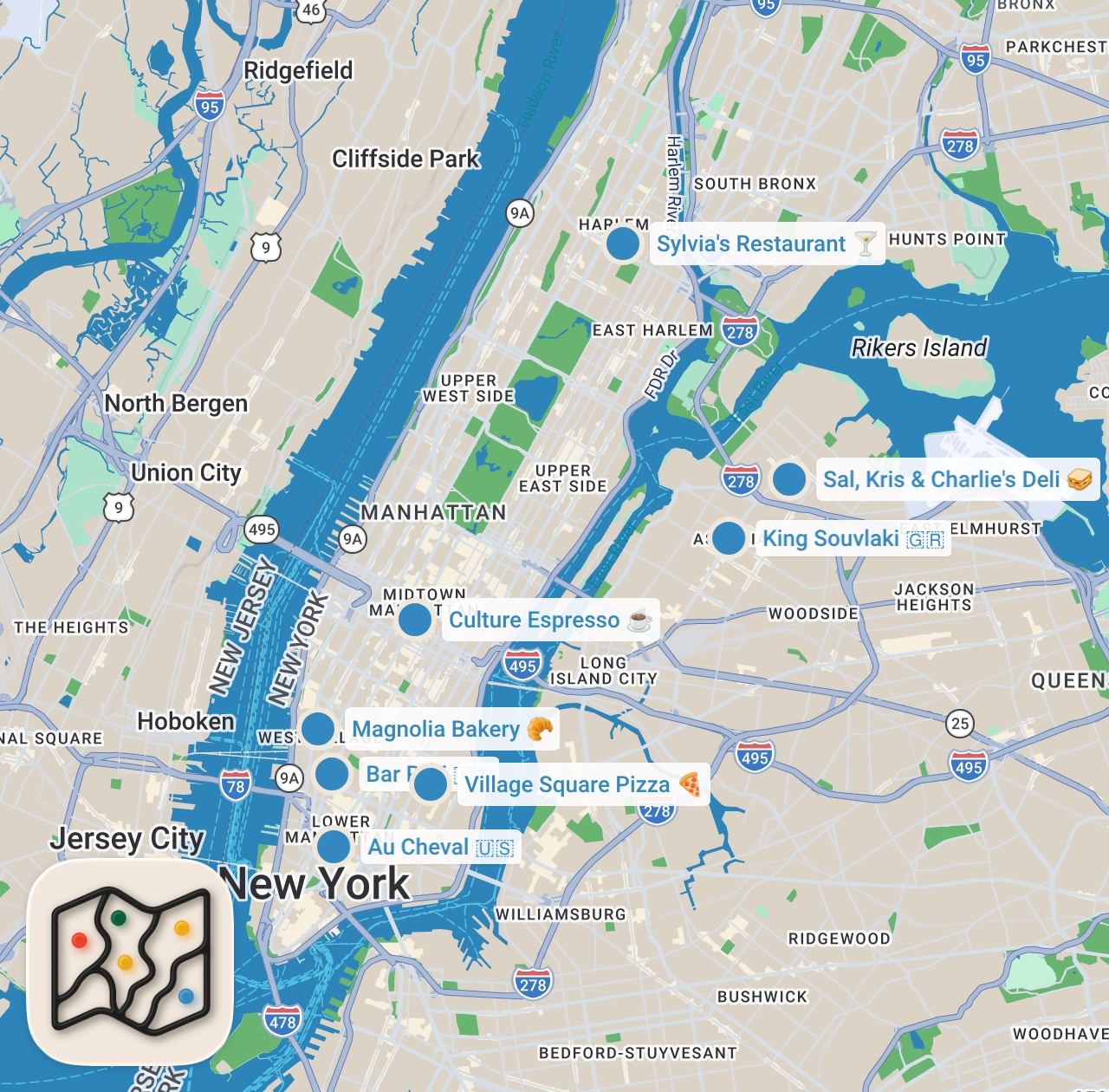 Map preview for NYC Top 10 Foods 2022