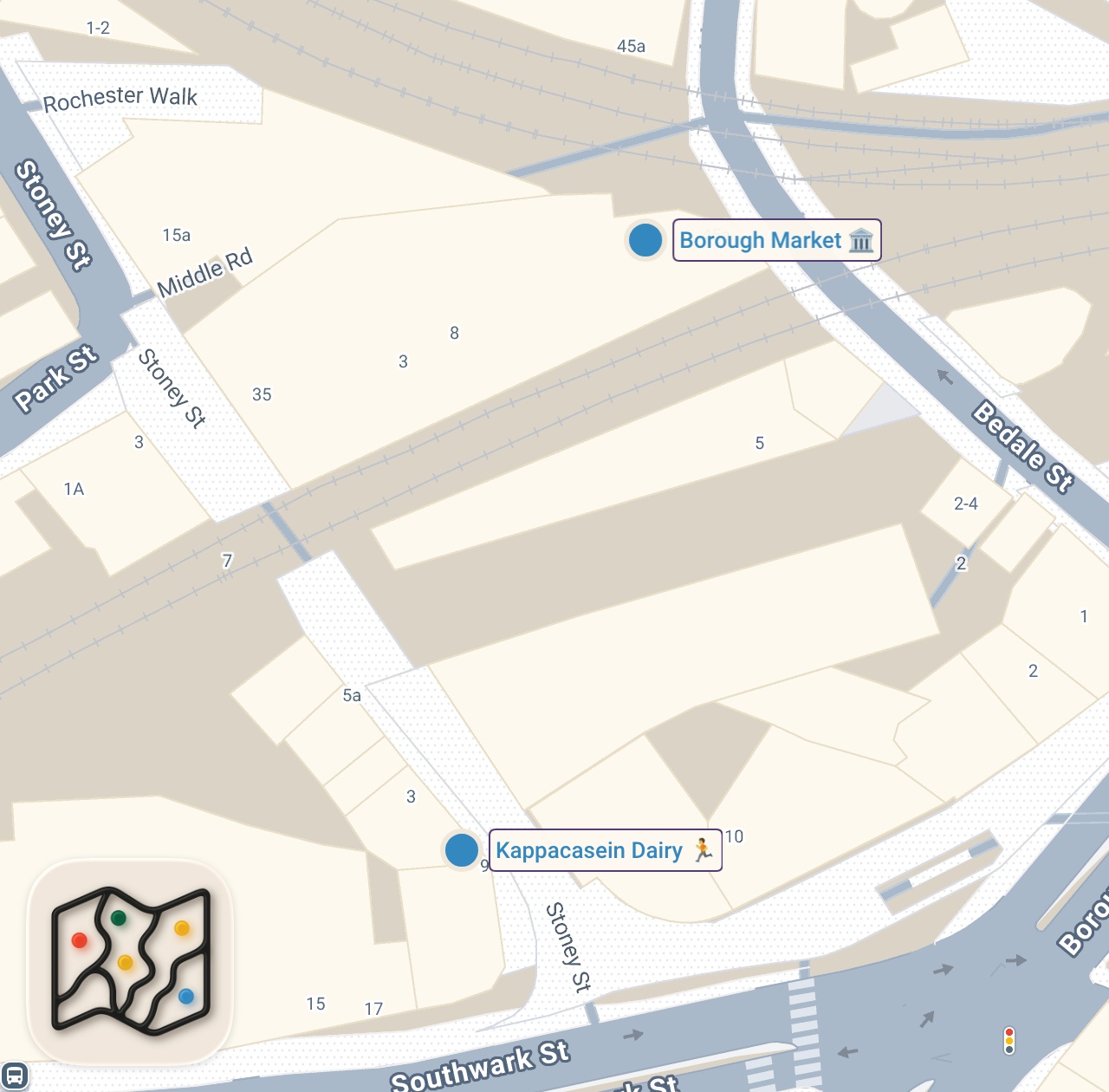 Map of 2 spots from 🇬🇧🎄🎅 THE BEST STREET FOOD IN LONDON, WATCH THE VENDORS PREPARE THE TASTIEST FOOD LONDON HAS TO OFFER