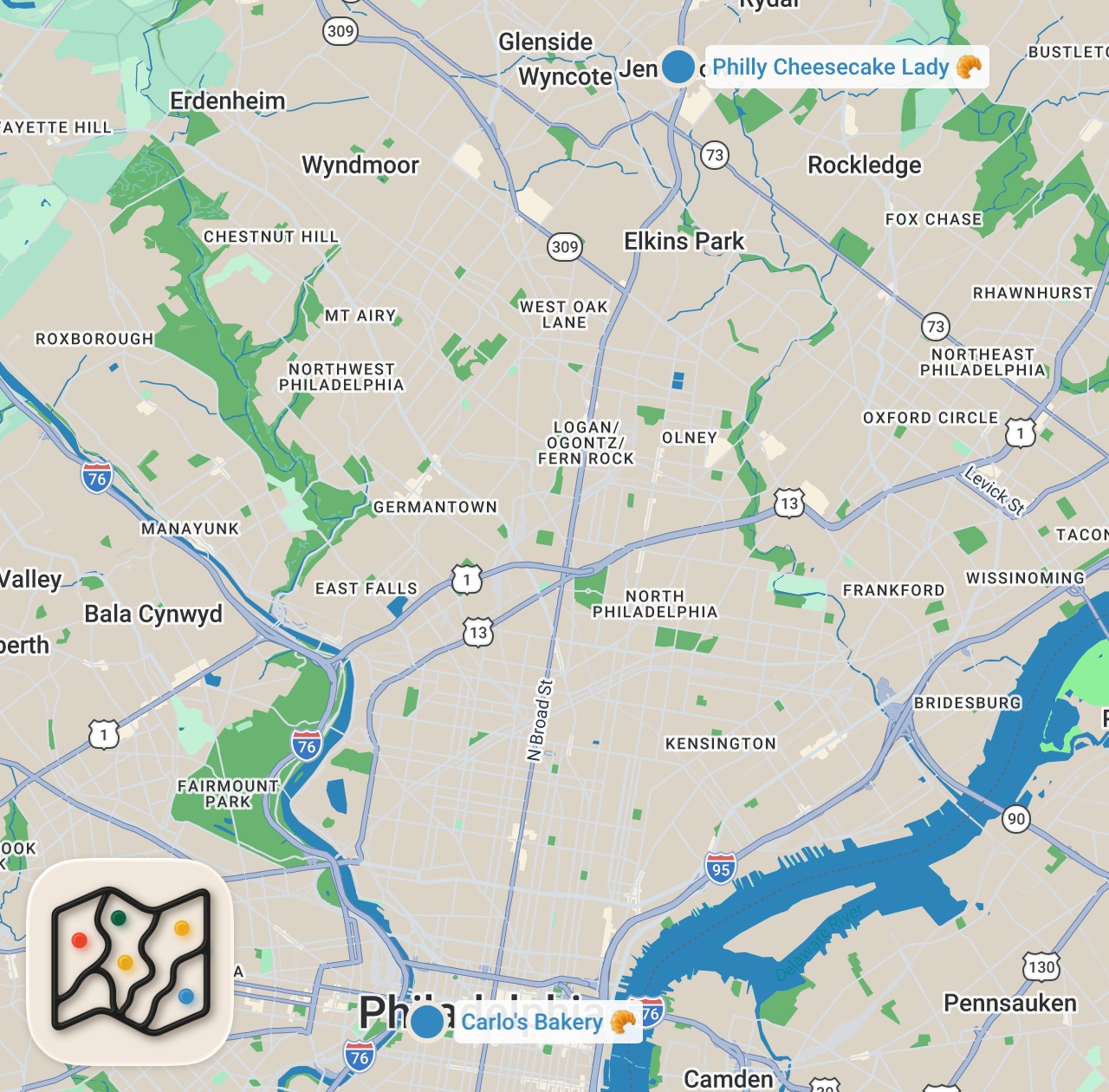 Map preview for Best Philly Cheesecake