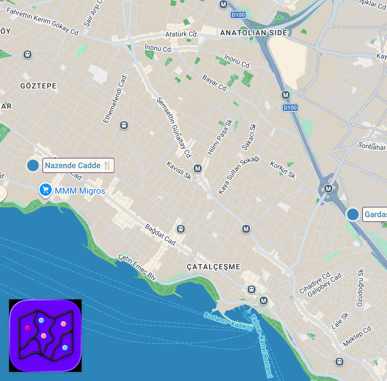 Map of 2 spots from Vedat Milor: “Dünyada Böyle Bir Şey Yok” : Bostancı'da Cağ Kebap Deneyimi