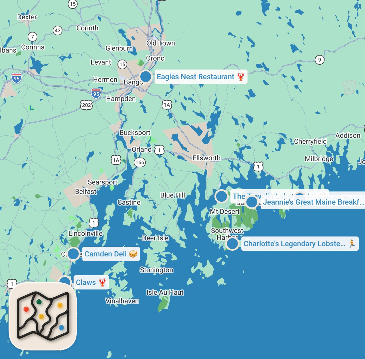 Map preview for Maine Food Tour | We Search for the Best Lobster Rolls in Maine